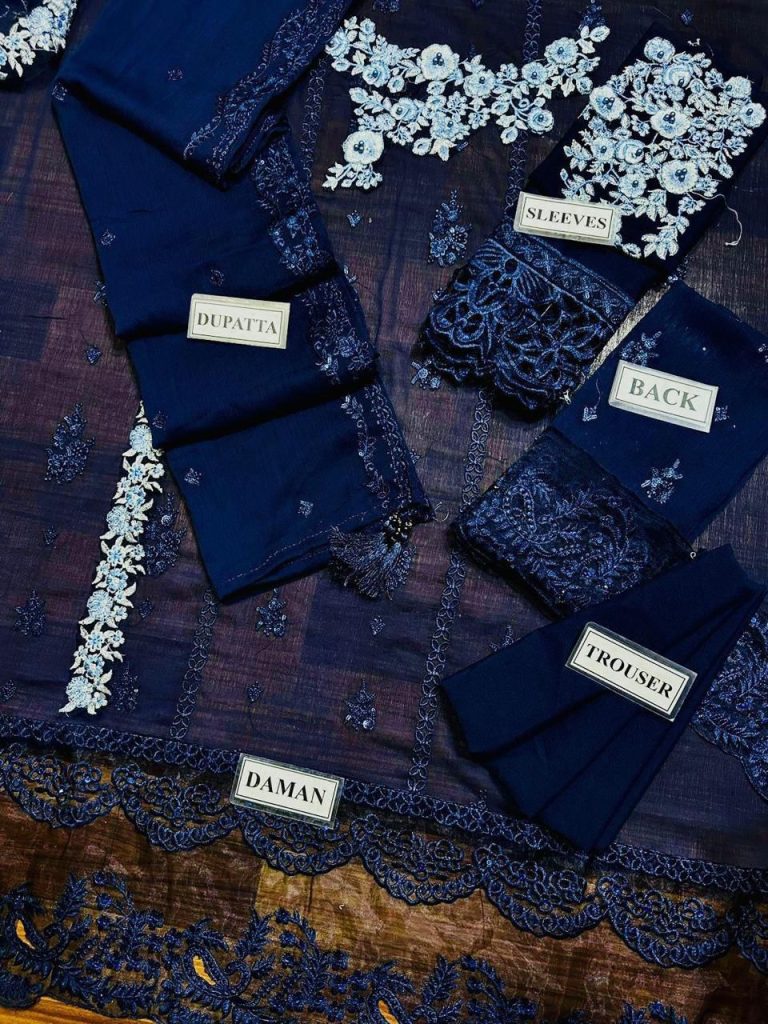 Azure Blue Embroidered Chiffon Suit with Dupatta | Luxury Party & Wedding Wear