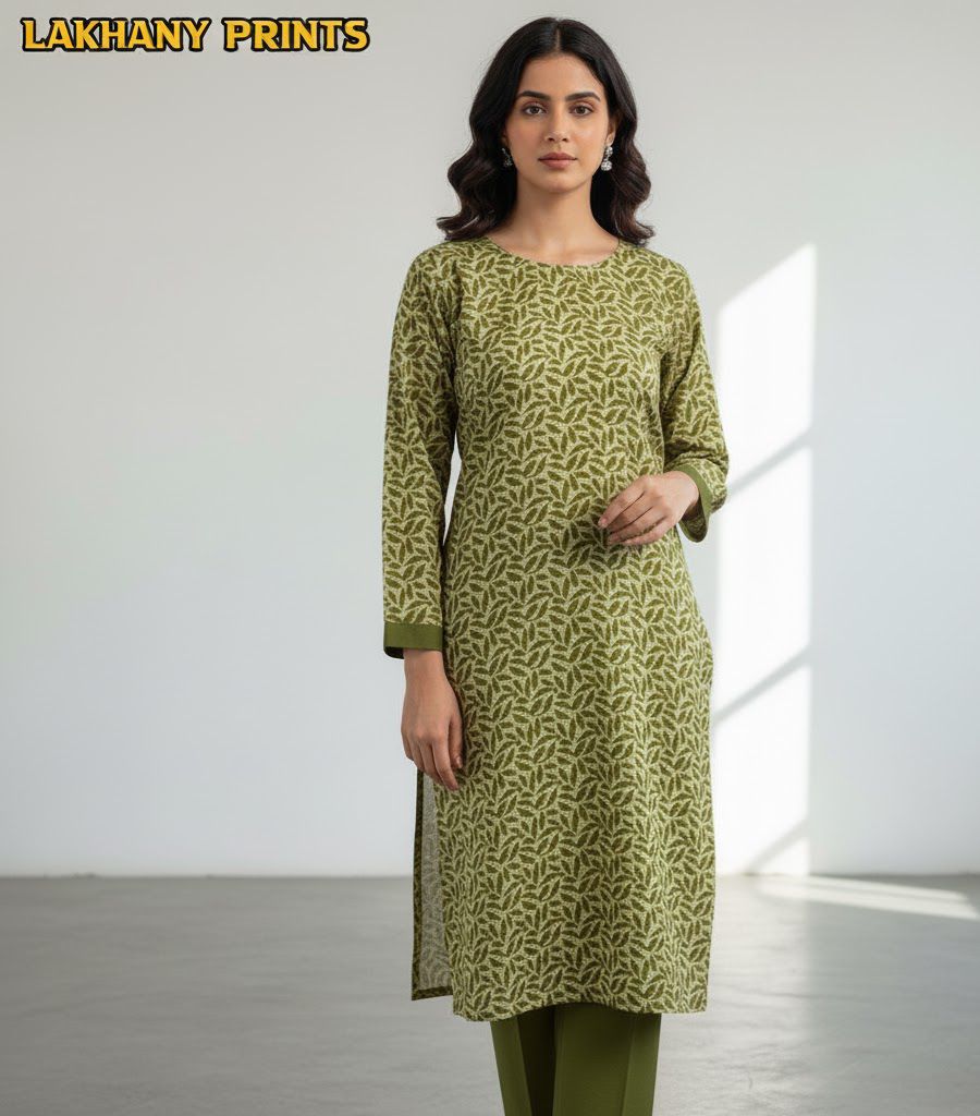 Lakhany Winter 2-Piece Dhanak Marina Suit | Printed Shirt & Dyed Trouser