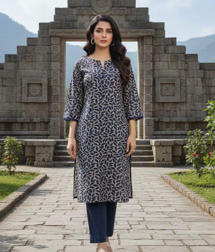 Lakhany Winter 2-Piece Dhanak Marina Suit | Printed Shirt & Dyed Trouser