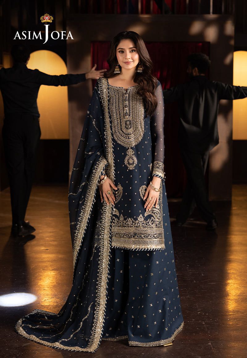 ASIM JOFA GLOBAL Embroidered Chiffon & Malai Gharara Suit | Luxury 3PC