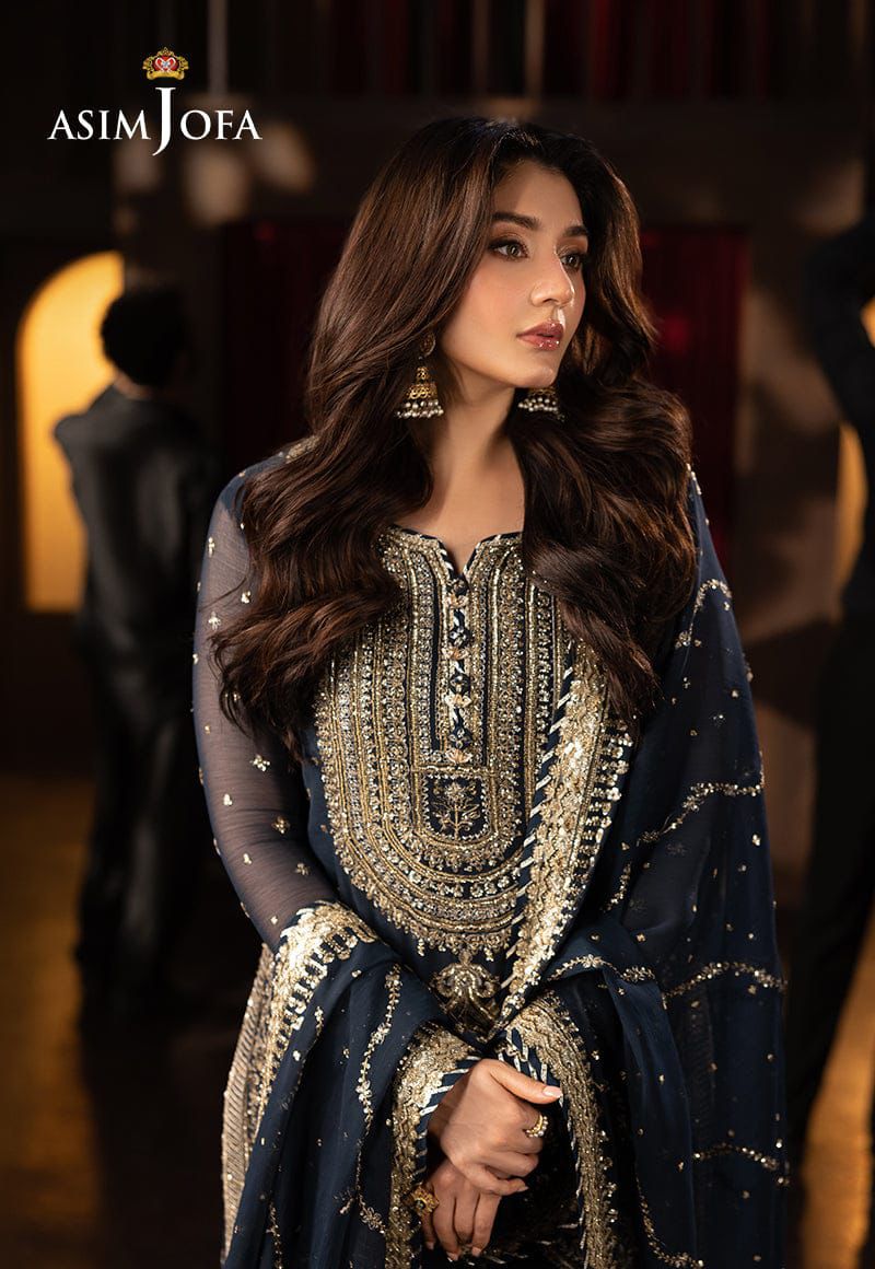 ASIM JOFA GLOBAL Embroidered Chiffon & Malai Gharara Suit | Luxury 3PC