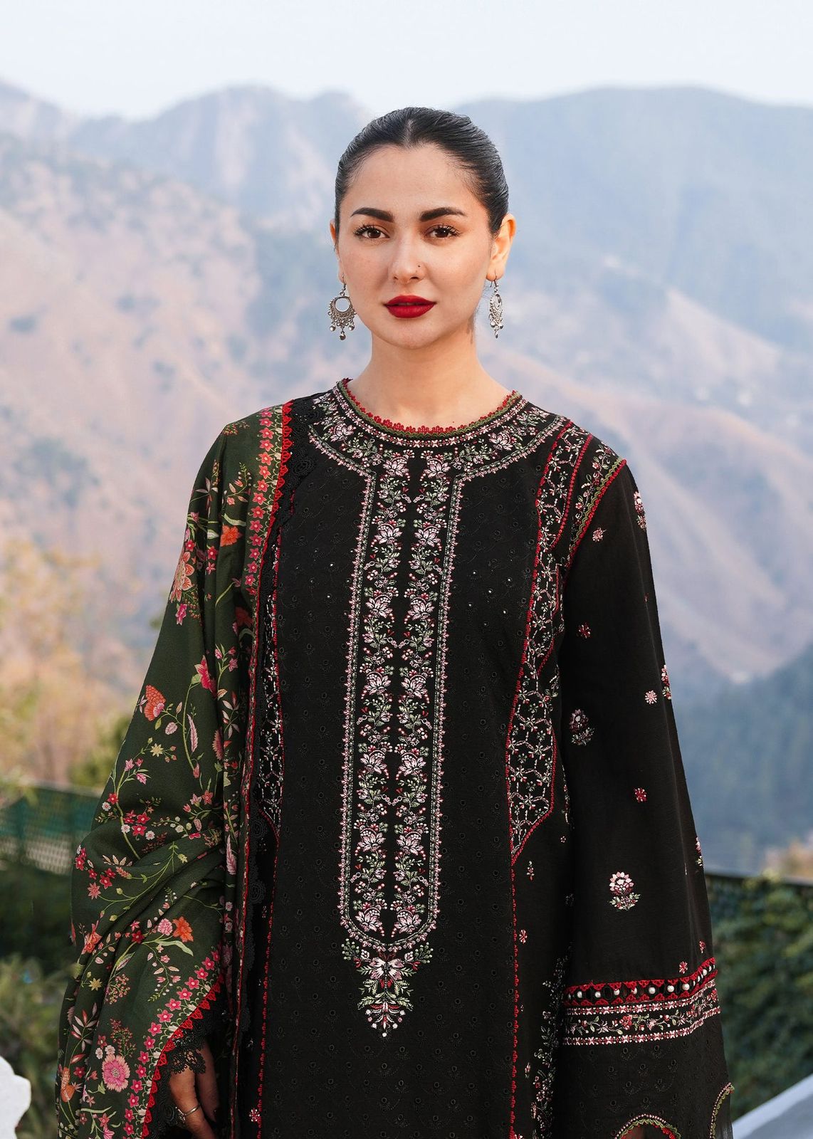 Heavy Embroidered Dhank Suit with Wool Shawl |