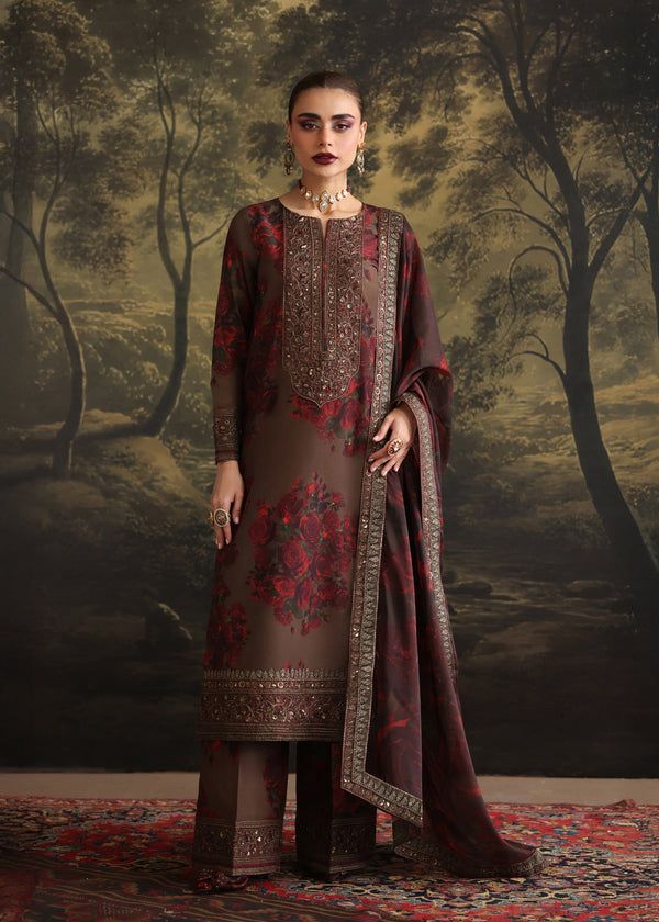 3PCS Unstitched Shamoz Silk Suit – Luxury Embroidered Digital Print