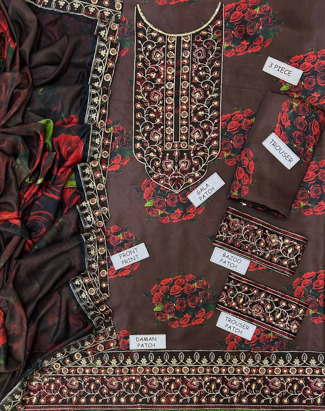 3PCS Unstitched Shamoz Silk Suit – Luxury Embroidered Digital Print