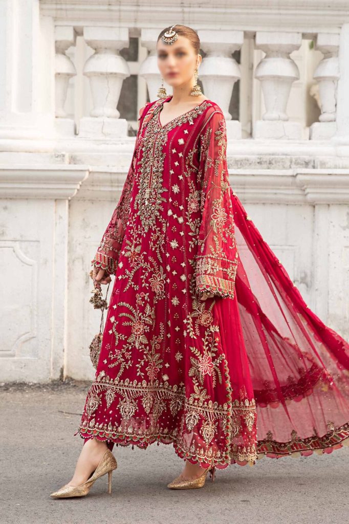 Embroidered Chiffon Wedding Suit with Silk Trouser
