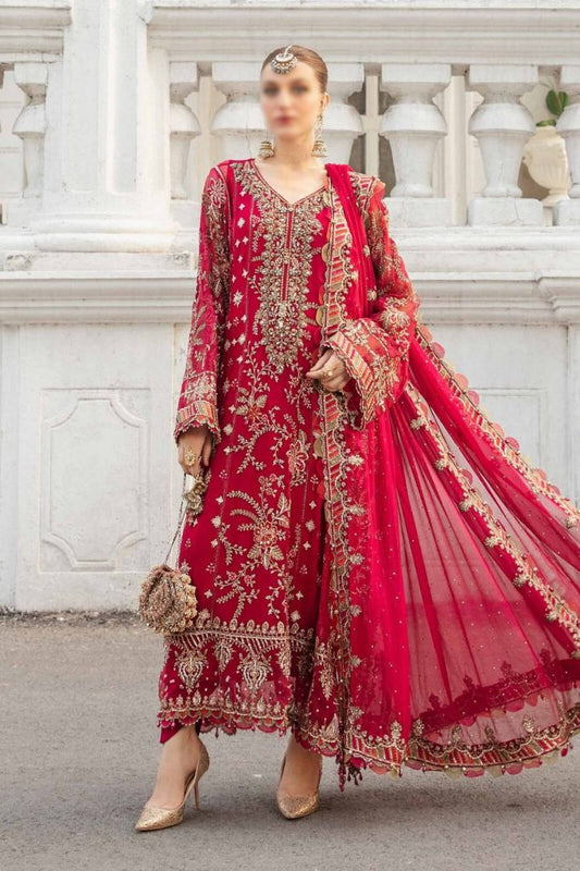 Embroidered Chiffon Wedding Suit with Silk Trouser