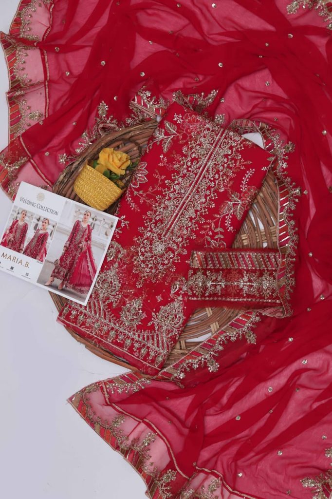 Embroidered Chiffon Wedding Suit with Silk Trouser